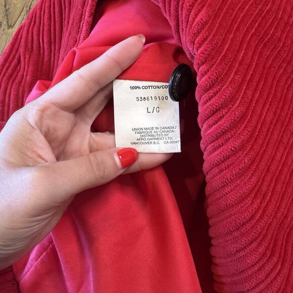 Vintage Red Corduroy Womens Sz L Peacoat Dress Coat Button Down Lined Pockets - Picture 5 of 6